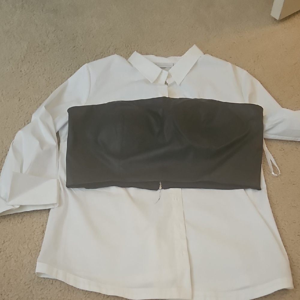Women's White Shirt with Black Bustier